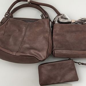 Chic faux leather Brown Shoulder Bag Set